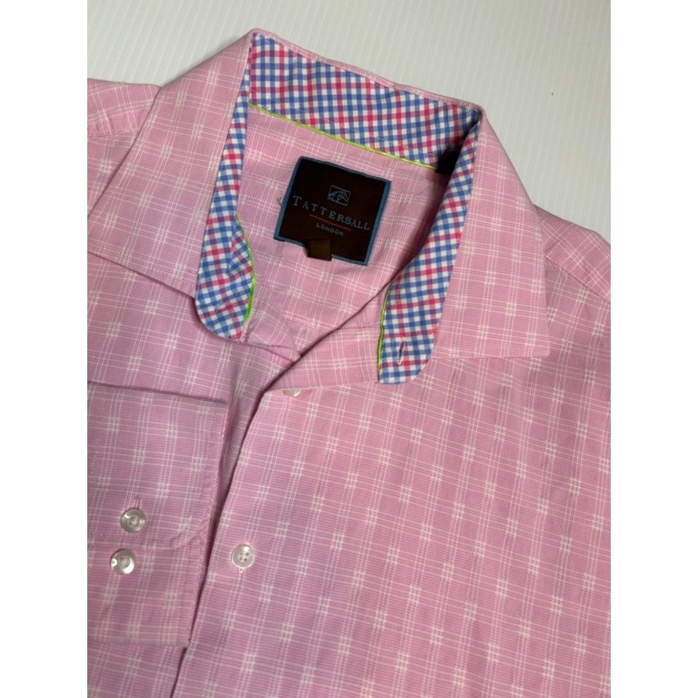 Tattersall London Mens Long Sleeve Size XL Button Up Pink Check Shirt
